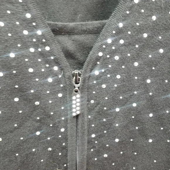 Belldini Black Rhinestone Embellished Zip front Cardigan and Tank - Picture 3 of 7